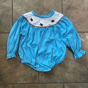 Girls Blue and White Cotton Smocked long sleeve Onesie Size 18 months